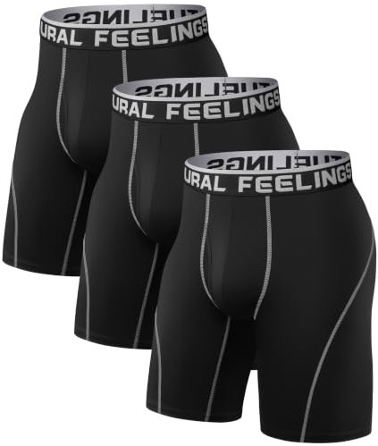 Natural Feelings Long Mens Underwear Boxers Performance Sports 9inch | Dry Fit Long Leg Boxer Shorts Men ,Anti Chafing, Elastic Waistband, Functional Fly, Suitable for sports & everyday