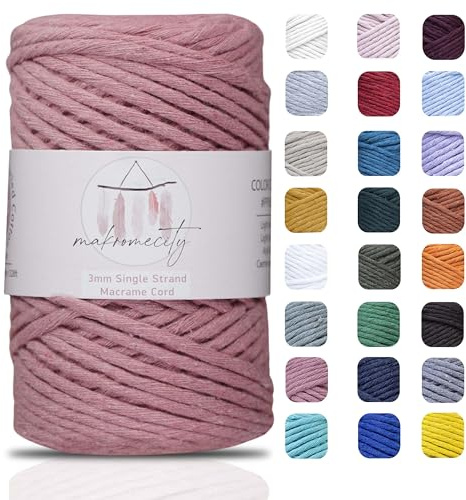 Makromecity Makramee Garn 3mm x 100m Premium Single Twisted Macrame Cord Baumwollgarn für Handwerk Schlüsselanhänger Wohndekorationen Platzteller Umhängetasche Handtasche Runner