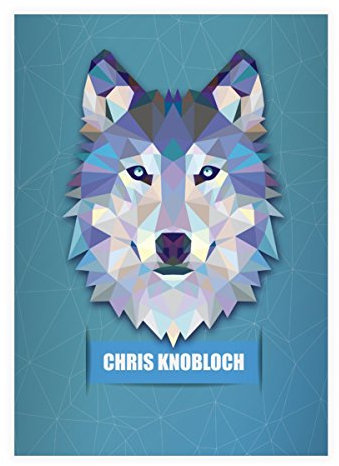 Kartenkaufrausch 8x personalisierte, Starke Wildtier DIN A4 Schulhefte, Schreibhefte mit polygonalem Wolf in hellblau Lineatur 20 (blanko Heft)