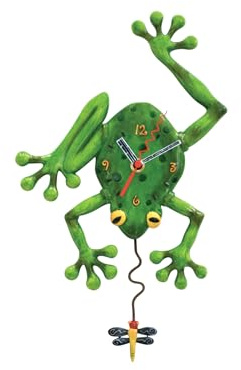 Enesco Allen Designs Frog Catching a Dragonfly Sculpted Pendulum Wall Clock, 14 Inch, Green
