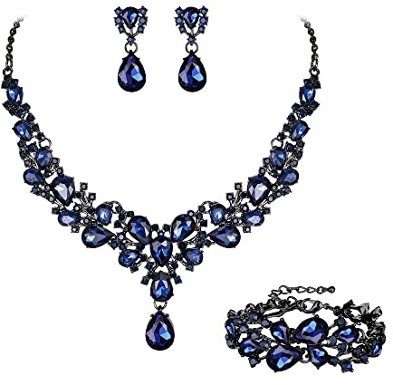 EVER FAITH Schmuckset Österreichisches Kristall Brautjungfern elegant Wassertropfen Blumen Cluster Statement klobige Halskette Ohrringe und Armband Set Klar Silber Ton