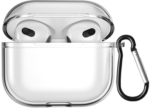 Mouyou Custodia Trasparente per AirPods 3, Case Protettiva TPC con Moschettone, Visibile Senza Fili, Ricarica per AirPods 3rd Gen 2021 - Crystal Clear