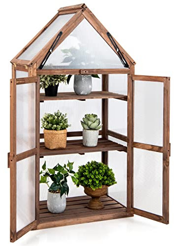 RELAX4LIFE Mini Serra da Giardino in Legno di Abete, Serra da Balcone Invernale, Serra Piccola per Interno ed Esterno, Mantenere la Temperatura, Resistente al Freddo (133 x 71 x 41 cm)