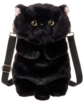 HUIJUFU Geschwollene Plüsch‑Umhängetasche Katzenform, Schwarz für Damen