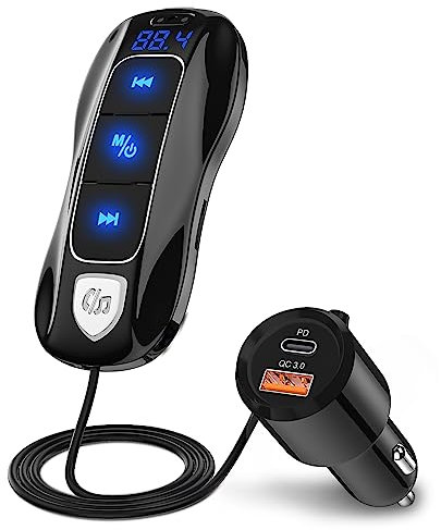 Bluetooth 5.3 FM Transmitter, SONRU Bluetooth Auto Radio Adapter, 48W PD&QC3.0 Schnelles Autoladegerät Zigarettenanzünder mit Freisprecheinrichtung, Sprachunterstützung, TF Karte Play