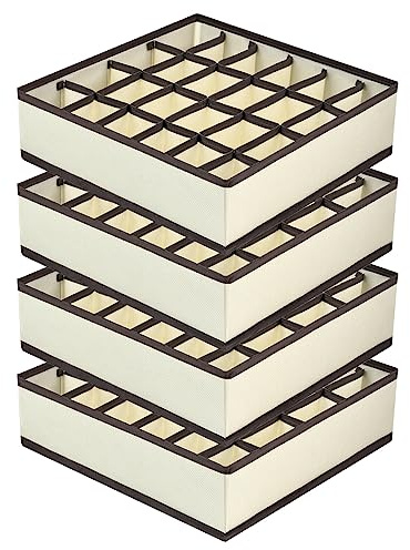 joyoldelf 4 Confezioni Cassetto Organizer per Calzini, 24 Scompartimenti, Organizzatori per Biancheria Intima, Scatole per Riporre Calzini, Reggiseni (Bianco)