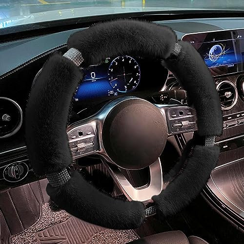 Lenkradbezug Glitzer Auto Lenkradabdeckung Bling Bling Strass Lenkradschoner Anti Rutsch Lenkrad Abdeckung Plüsch Lenkradschutz Universal 38cm Autozubehör Innenraum Winter Lenkradhülle