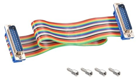 DMiotech 1 Pack 25 Pins IDC Flat Ribbon Cable 30cm Length 2.54mm Pitch DB25 Male to Male Breadboard Jumper Wires for Electronic Projects