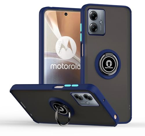 WBWONE Funda para Motorola Moto G14, Translúcido Escarchado Anti-Huella Anti-Rasguño Carcasa TPU y PC Shock- Absorción Case con Anillo Kickstand, Azul Real