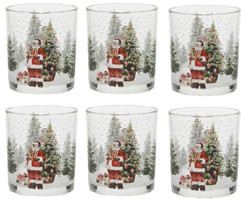 Bicchieri in vetro decoro natalizio rosso decorazione tavola di natale addobbi di casa cl25 set da 6 idea regalo