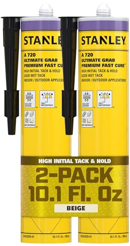 Stanley Turbo Fast No Nail Adhesive -2X10.1 fl.oz. - Polyurethane Heavy Duty Construction Adhesive for All Surface and All Materials, Waterproof, Instant GRAP, Weather Resistant, 2 Pack