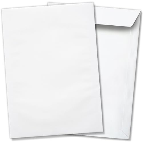 50 x Briefumschläge ohne Fenster DIN C4 für A4 (229 x 320 mm), gerade Klappe, selbstklebend, weiß, 120 g/qm Bewerbung und Dokumente
