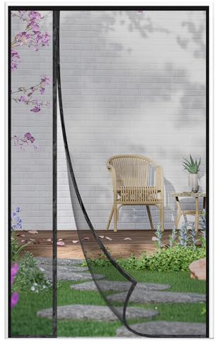 Seitliche Öffnung Fliegengitter Tür Magnet,110x220cm Fliegengitter Balkontür,Links&Rechts Universalöffnung Insektenschutz Balkontür-Ohne Bohren Geeignet Innen- und Außenbereich,Schwarz
