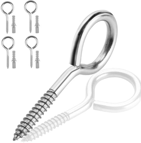 Ruayia Schraubhaken Edelstahl, 4 Stück M8*114mm 304 Edelstahl Selbstschneidend, Ösenschrauben, Deckenhaken, Hakenschraube, Ring Schraube Nägel Ösen Schraube für DIY Kork Handwerk Hängende Holzrahmen