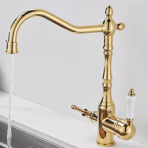 Kitchen Sink Taps 3 Way Gold Kitchen Tap Brass Swivel 3 in 1 Kitchen Sink Tap-Gold