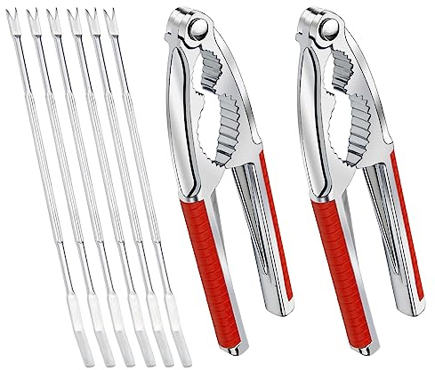 Windspeed 2+6PCS Nut Crackers and Picks, Heavy Duty Nut Cracker for All Walnut with Non-Slip Handle, 2PCS Pecan Cracking Tool / 6PCS Forks (Red)