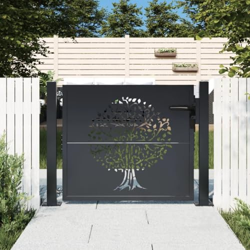 Willood Gartentor Gartentür Abschließbar Hoftor Eingangstor für Garten Terrasse, Tor Zauntor Gartenpforte Anthrazit 105x105 cm Stahl Baum-Design