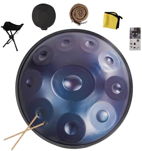 22-Zoll-Handpan-Trommelinstrument Aus Stahl, D-Moll-Kurd Handpan-Drum Für Professionelle Auftritte, 440-Hz Handtrommeln Für Erwachsene, Harmonisches Schlaginstrument(Blue,10 Notes (440Hz))