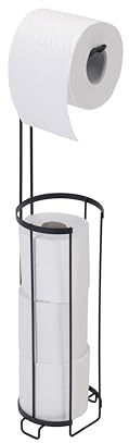 Croydex Porte-Rouleau de Papier Toilette sur Pied – Panier de Rangement Noir Mat – Peut contenir 3 Rouleaux de Rechange – Distributeur de Rouleaux de Papier Toilette Simple et Pratique – Design