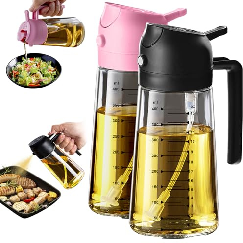 TrendPlain Spray Huile Cuisine 470ml – Vaporisateur Huile Air Fryer 2-en-1 pour Cuisson, Salades, Vinaigre et Accessoire Cuisine (Lot de 2, Noir&Bubblegum)
