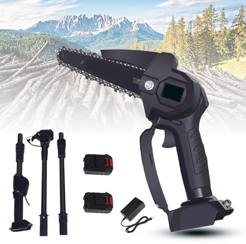 2-in-1 Cordless Pole Saw & Mini Chainsaw, 6-inch Detachable Electric Chain Saws with 2 Batteries ＆ 1 Charger, High Power Retractable Battery Powered Pole Saw for Tree Trimming ＆ Branch Pruning