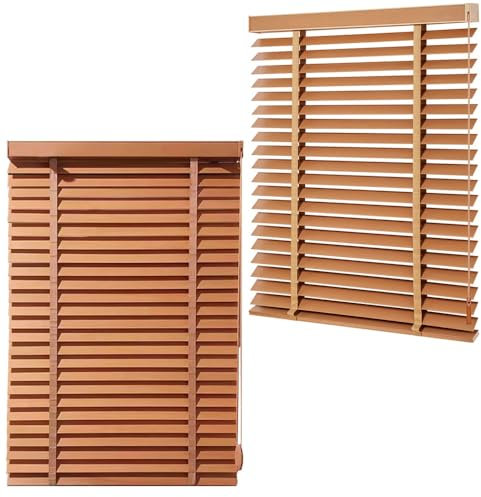 Jalousien aus Massivholz, horizontale Fensterrollos, 80 mm, Lamellen, Verdunkelung, Holz-Fensterrollos, B 30 ~ 150 cm × H 50 ~ 553,7 cm, für Büro, Zuhause (braun)