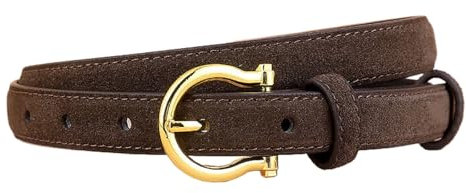 Braun,100CM/39.4'',Damengürtel Leder Schwarz Mit Goldener Schnalle, Luxuriöser Wildledergürtel, Eleganter Dünner Ledergürtel Für Jeans Kleid Herbst- Und Winterpullover Mantel
