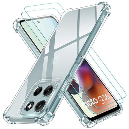 ivoler Funda para Motorola Moto G56 5G con 2 Piezas Cristal Templado, Carcasa Protectora Antigolpes Antiarañazos Transparente con Cojín Esquina Parachoques, Suave TPU Silicona Bumper Case