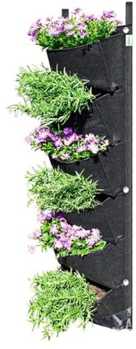 MUMUXIAO Pflanztasche zum Aufhängen, Pflanztasche zum Aufhängen, mit 6 Taschen, vertikale Begrünung, Blumenbehälter, Aufbewahrungstaschen, Schwarz