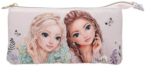 Depesche 13307 TOPModel Summer Feeling - Schlampertasche in Rosa, mit Model Motiv, Blumen und Schmetterlingen, Federtasche mit 3 Innenfächern