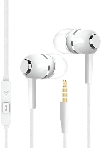 Trådbundna hörlurar | in-ear hörlurar kabelanslutna med mikrofon – 3,5 mm bas Boost sladd hörlurar för spel resor flygplan träning skola musik