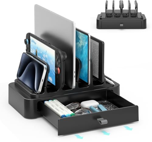KDD Soporte Portatil Vertical con Cajón - Soporte Portatil Mesa Que Ahorra Espacio - Laptop Stand con Bloqueo por Gravedad para MacBook/DELL/HP/Chromebook/Surface Pro/Tabletas/Movil/Switch/Teclados