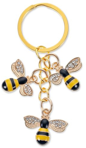 Bremorou Schlüsselanhänger Biene Anhänger Hummel Bee Happy Schmücken Keychain Keyring für Männer Frauen Brieftasche Handtasche Rucksack Taschen Süß Bag Charms Auto Tasche Weihnachten Lehrer Schlüssel