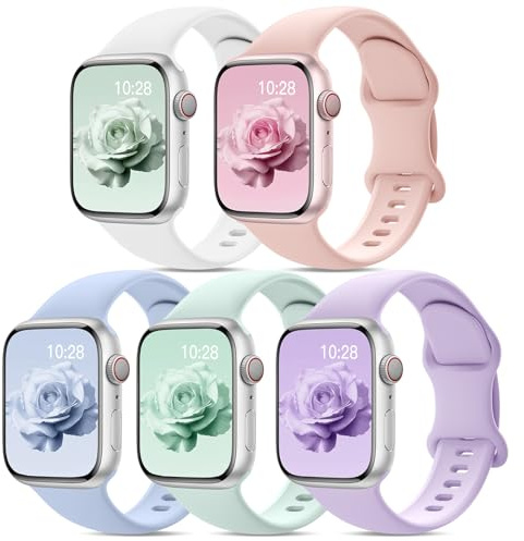 5 Pack Silicone Band Compatible with Apple Watch Straps 38mm 40mm 41mm 42mm | Sport Strap for Women Men, Soft and Breathable, Waterproof Replacement Bands for iWatch Series 11 10 9 8 7 6 5 4 3 2 SE Ultra