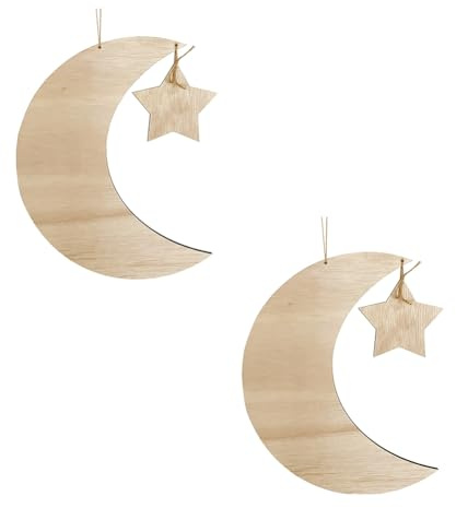 Yindhgdr 2 Ensembles Ramadan Plateau en Bois Lune Étoile en Bois Vaisselle Eid Mubarak Fête Servant la Vaisselle pour Le Déjeuner, B