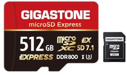 GIGASTONE Carte mémoire microSD Express 512 Go SD 7.1 Vitesse jusqu'à R/W 880/650 Mo/s Compatible avec Nintendo-Switch 2, Appareil Photo Professionnel, A1 V30 U3, avec Adaptateur SD
