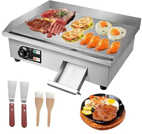 3000W Piastra Elettrica Professionale Con 2 Pale E 2 Spazzole, Griglia Teppanyaki In Acciaio Inox, 54x30cm Piastra Di Cottura In Ferro, 50-300°C Controllo Della Temperatura