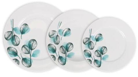 Vajilla Completa Decorada de Porcelana Imagine – 18 Piezas (6 Platos Llanos 24cm, 6 Hondos 21,5cm y 6 de Postre 19cm) – Diseño Natural, Alegre y Original