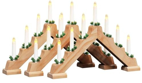 Gecheer Ponte con Candele di Natale, Luci LED Atmosfera Accogliente, Design Tradizionale in Legno di Pino, 39.5 x 5 x 29 cm, per Soggiorno Sala da Pranzo