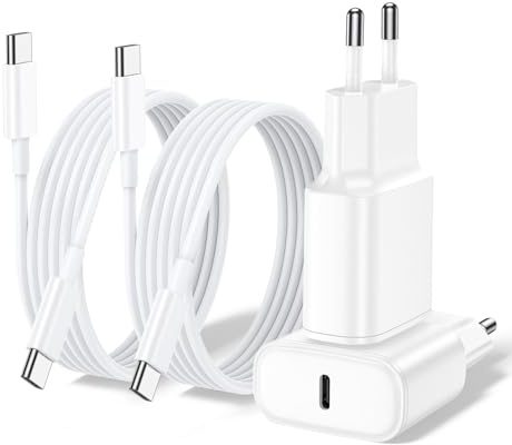 iPhone Ladekabel USB C 2er Pack USBC Ladegerät mit Schnellladekabel 2M 20W PD Power Adapter Schnellladegerät für iPhone 17/16/15, iPad A16/M5/M4/M6/Pro/Air/Mini/10 11 Generation, Samsung Galaxy Weiß