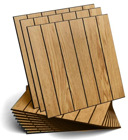 LOMUG Pannelli da parete autoadesivi effetto doghe in legno, 30 x 30 cm, pannelli decorativi da parete in PVC, assorbenti acustici, per soggiorno e camera da letto, confezione da 12 (AC-015)