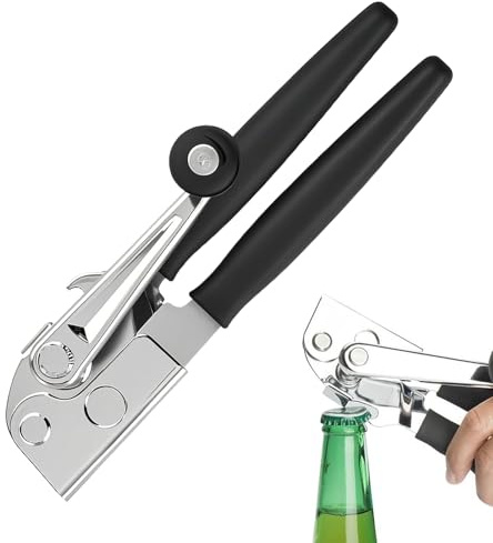 Abrelatas - 360 grados giratorio de acero inoxidable suave removedor de tapa - Abrebotellas para personas mayores - Para el hogar, camping, picnic, cocina, cerveza, refrescos