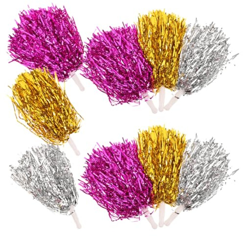 DEARMAMY Pompons de Cheerleading Multicolores Lot de 9 Poignée Léger, Accessoires Réutilisables pour Pom-Pom aux Encouragements Les Matchs de Football et Spectacles