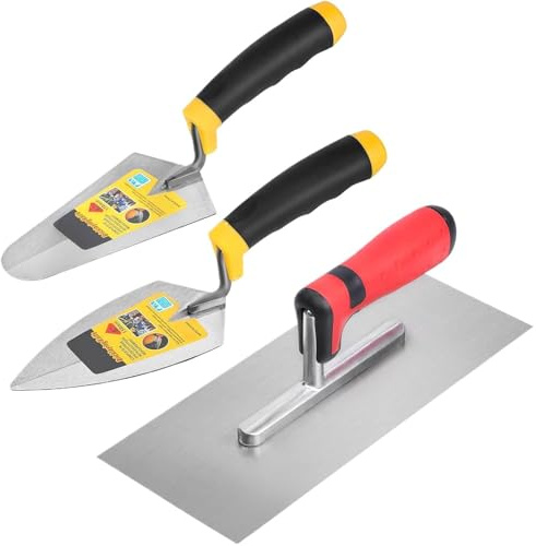 Truelle à béton – Lot de 3 truelles à béton avec poignée souple, fournitures de construction pour réparation de sols paysagers, remplissage de stuc, pose de doublure de brique