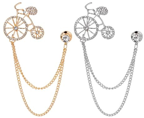 Amosfun Spilla da Seno Bici Diamantata 2 Pezzi in Ferro Catena e Dettagli Delicati, Decorazione Argento Elegante per Zaini e Borse alla Moda