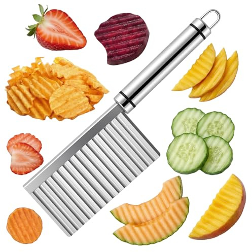 2Pack Wellenschneider für Pommes, Obst & Gemüse, Riffelschneider, Kartoffelschneider Küchenhelfer, Professioneller Pommesschneider Manuelles Wellenmesser für Gemüse, Pommes, Butter Und Obst