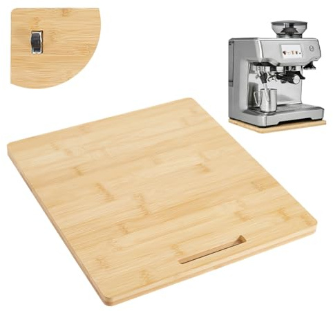 PH PandaHall Appliance Slider, Bamboo Sliding Tray for Coffee Maker Countertop Rolling Tray Organizer Coffee Pot Slider Trays with Wheels for Kitchen Cabinet Toaster Air Fryer Stand, 35x32cm