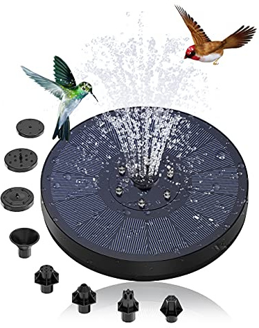 Solar Springbrunnen, 3W Solar Teichpumpe mit 8 Fontänenstile & 4 Feste Wasserleitungen, Schwimmender Solarbrunnen mit 6 Bunten LED Leuchten für Vogeltränke Garten Teich Fischbecken Aquarium