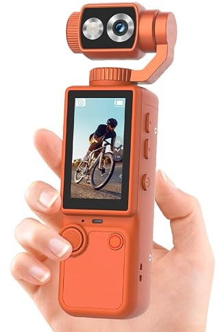 Q8 Cámara Vlog Portátil con Lente Giratoria de 180°, Cámara Digital 1080p para Fotografía y Vídeo, Pantalla IPS 2,0, Enfoque Automático, 2000mAh, Incluye Tarjeta 32GB, Trípode y Cordón (Naranja)