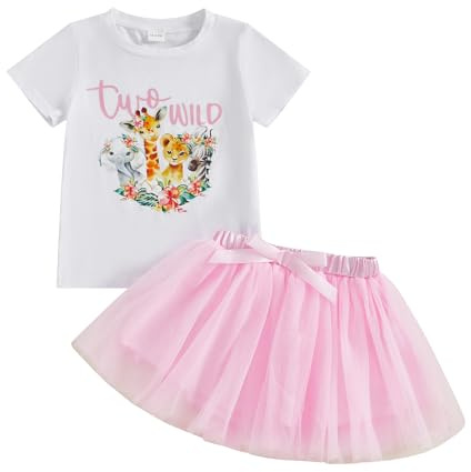 HZPHQY Toddler Baby Girl 2nd Birthday Outfit Two Wild Print Short Sleeve Shirt and Tutu Skirt